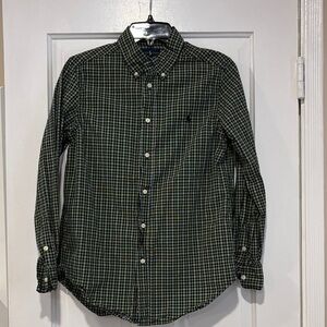 Boys Polo by Ralph Lauren Green & Black Gingham Button-Down Shirt L (14-16)